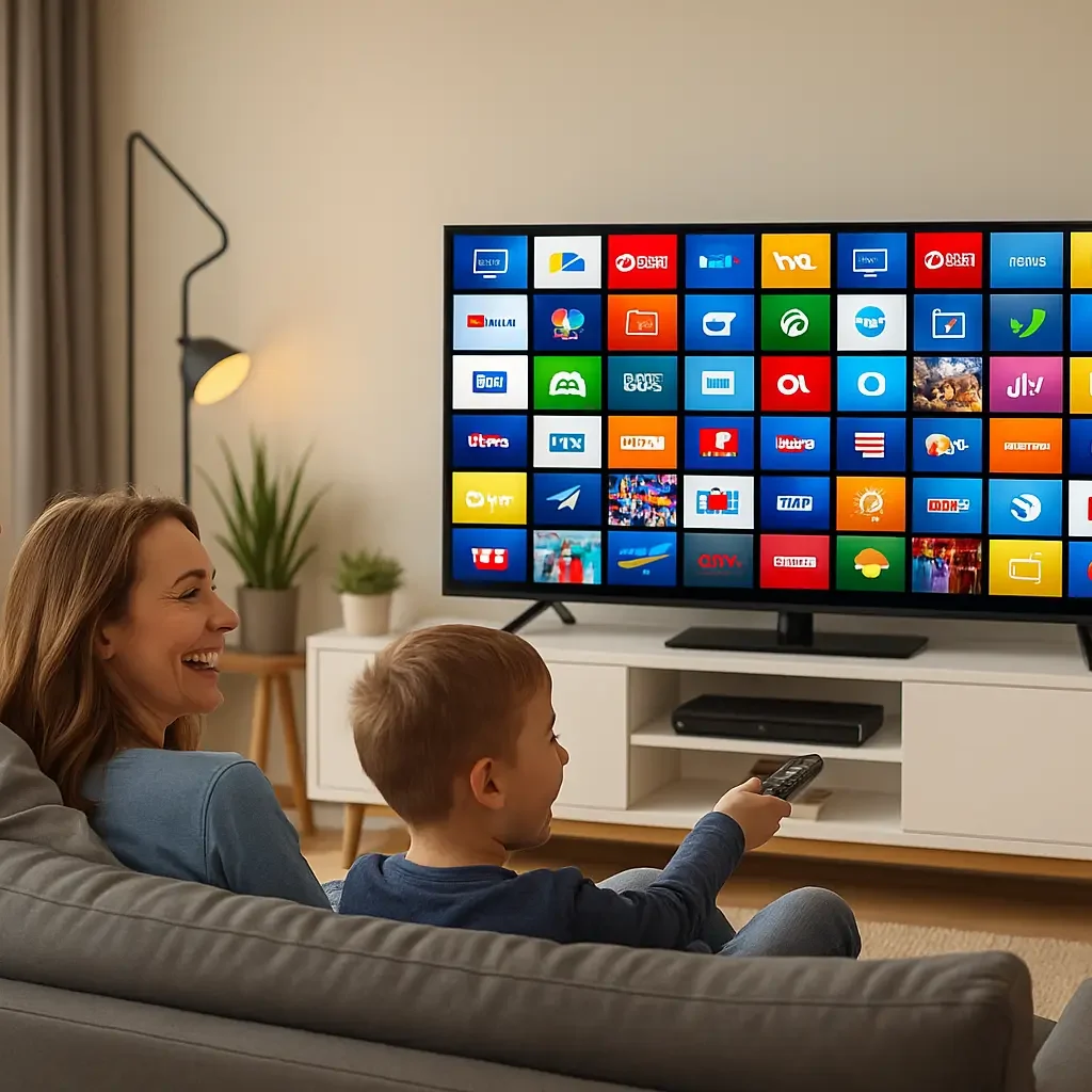 Mutlu bir aile KaanTV’de televizyon izliyor.