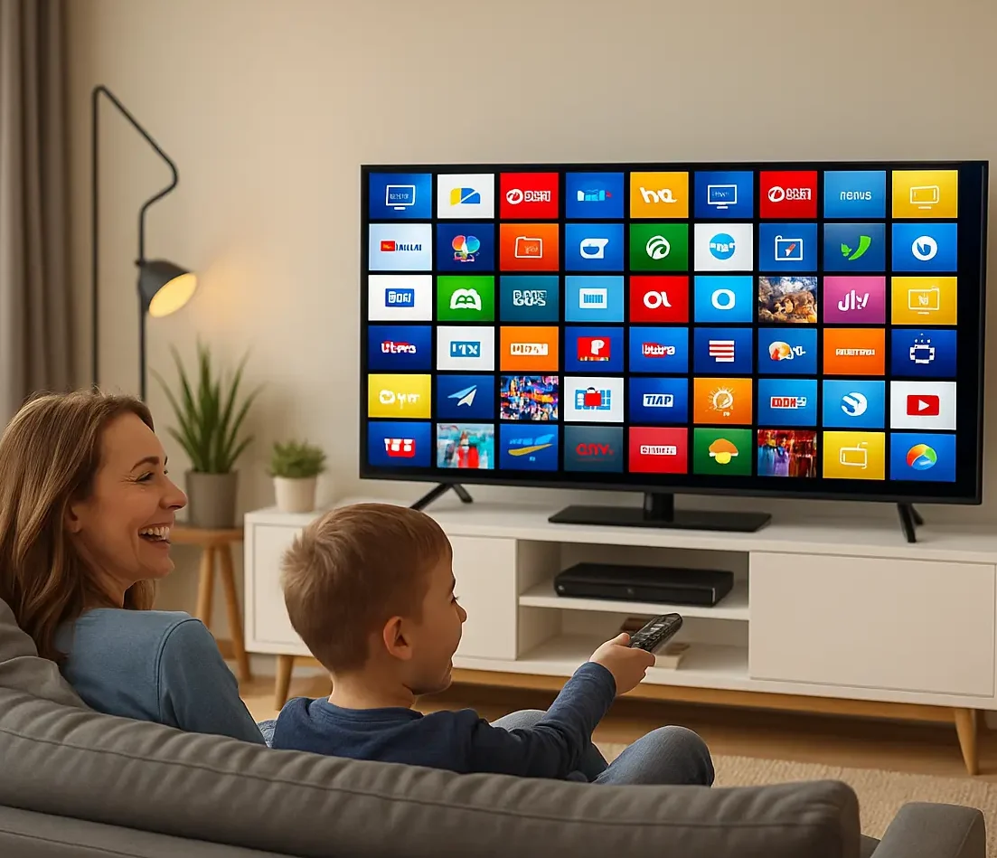 Kind schaut die Vielfalt der KaanTV IPTV Sender. 